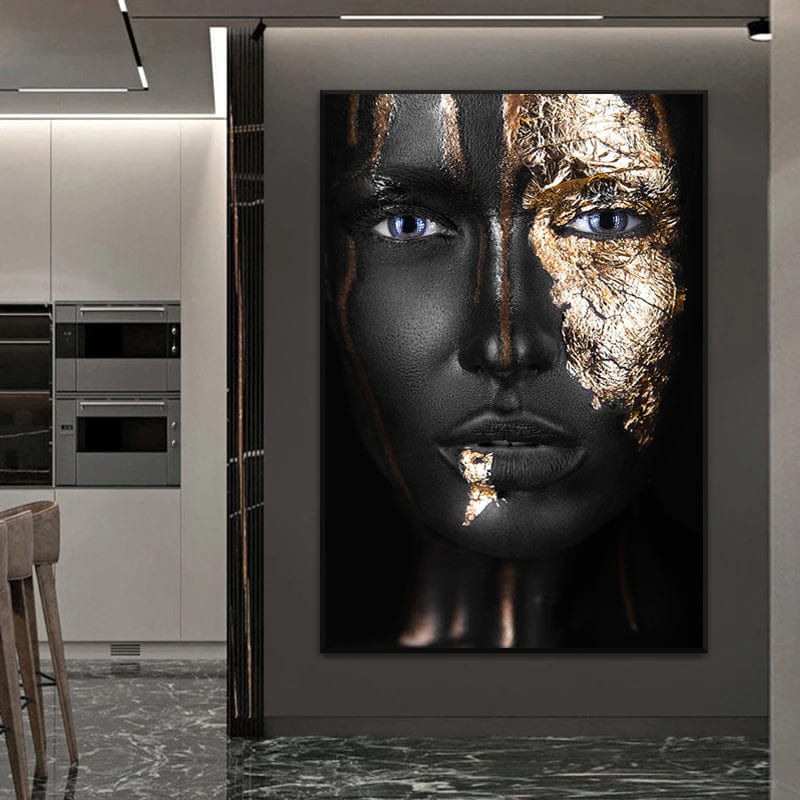 BLACK AND GOLD WOMAN OIL PAINTING ON CANVAS