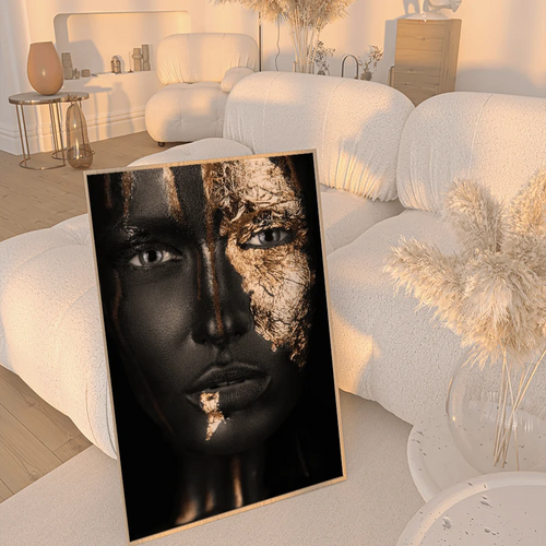 BLACK AND GOLD WOMAN OIL PAINTING ON CANVAS